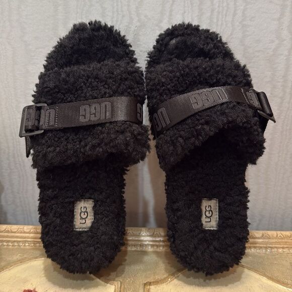 UGG Fluffita Slide Sandals Black Women’s Sz 7 - Picture 9 of 16